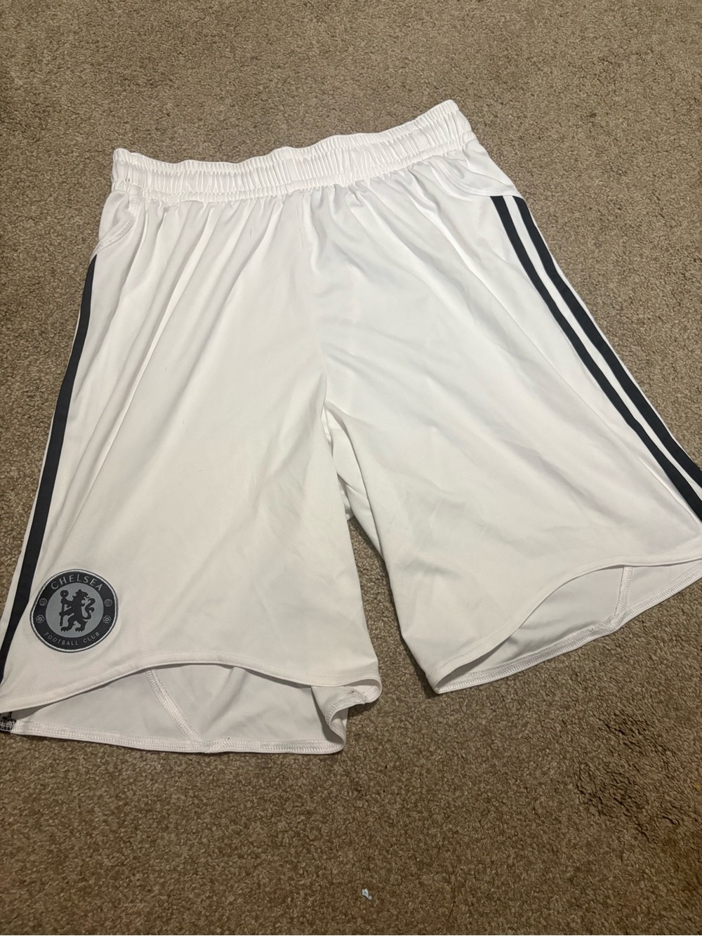 Mens adidas White Chelsea Athletic Shorts with Navy Striping size L